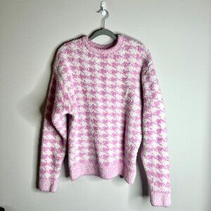Skims Cozy Knit Unisex Pullover in Petal Houndstooth Print Comfort Lounge L/XL